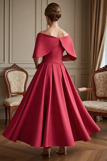 Off The Shoulder Red A Line Wedding Guest Dress with Bow